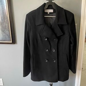 Anne Klein Wool Cashmere Blend Pea Coat Womens Large Black Double Breased